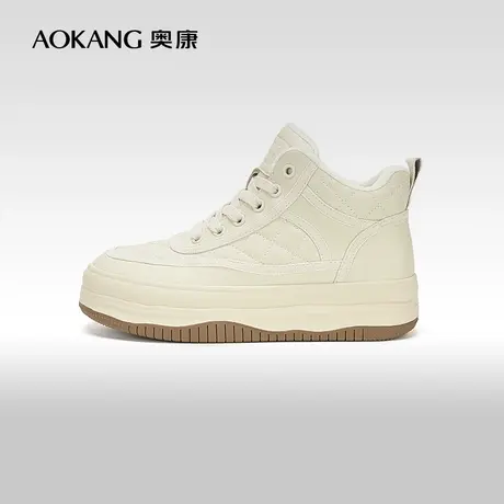 【门店发货】奥康女鞋 冬季新款复古圆头面包鞋户外工装靴商品大图