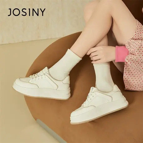 Josiny/卓诗尼小白鞋女2024年新款春季复古厚底透气内增高板鞋子商品大图