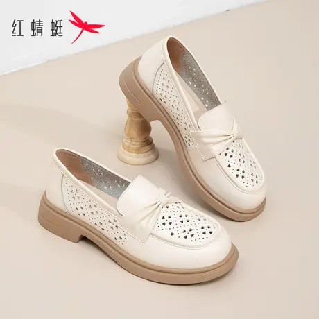 红蜻蜓乐福鞋女真皮2023夏季新款平底单鞋透气中老年舒适妈妈鞋子商品大图