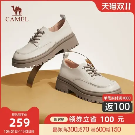骆驼女鞋2023秋季新款牛津鞋真皮小皮鞋女粗跟JK乐福鞋厚底单鞋女图片