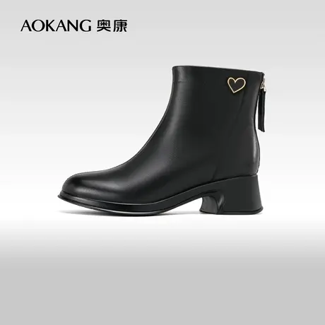 奥康女鞋 2023冬季新款瘦瘦靴时尚真皮靴子百搭粗高跟舒适短靴图片