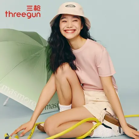 三枪T恤女夏季凉感高支棉短袖打底衫黑科技防水防污防油全棉上衣商品大图