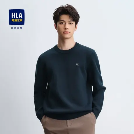 HLA/海澜之家加绒保暖圆领长袖针织衫2023秋冬新款纯色柔软上衣男商品大图