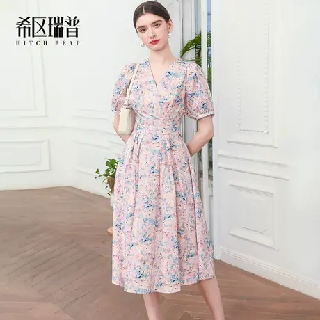 希区瑞普高级感连衣裙女2023年新款夏季法式纯棉气质碎花复古伞裙图片