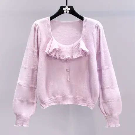 小香风木耳边设计感套头毛衣女2023秋季新款高级感长袖针织衫上衣商品大图