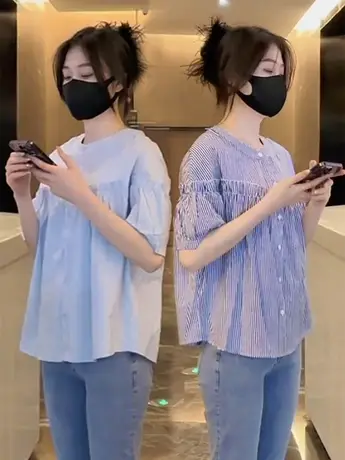 2023年新款薄款衬衫女春夏遮肚子洋气甜美小衫小个子宽松显瘦上衣商品大图