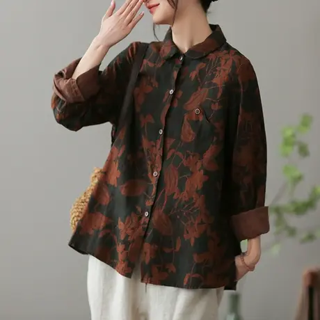 dza 文艺复古纯亚麻女士衬衫2023春新款长袖衬衣气质漂亮棉麻上衣图片