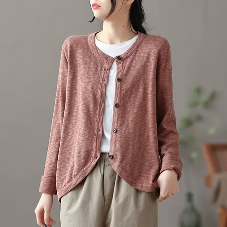 dza 文艺复古薄款针织开衫女士2023新款春季短款毛衣外套女装上衣图片