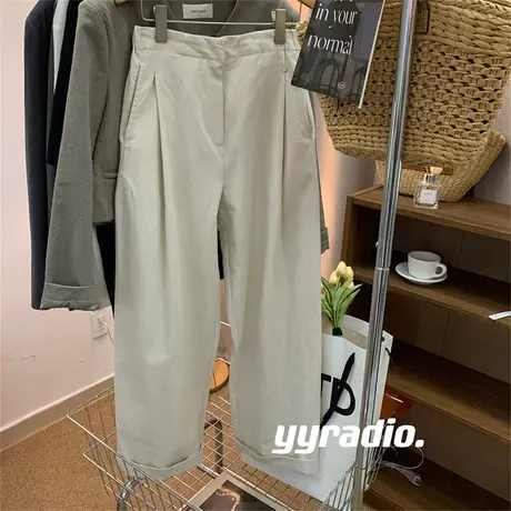 韩国秋季新款半松紧腰休闲直筒裤春秋长裤子女小个子百搭宽松显瘦商品大图