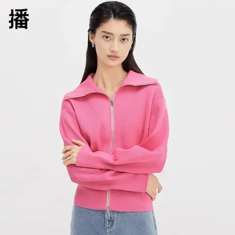 播翻领针织开衫女2023秋冬新款气质通勤拉链毛衣外套DDQ4UD5288商品大图