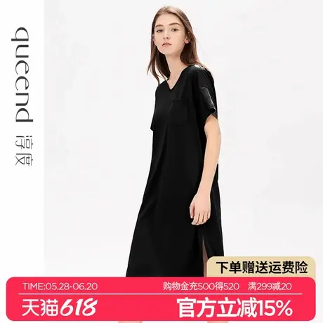 淳度新款短袖睡裙女夏季宽松大码可外穿黑色睡衣家居裙中长款薄款商品大图