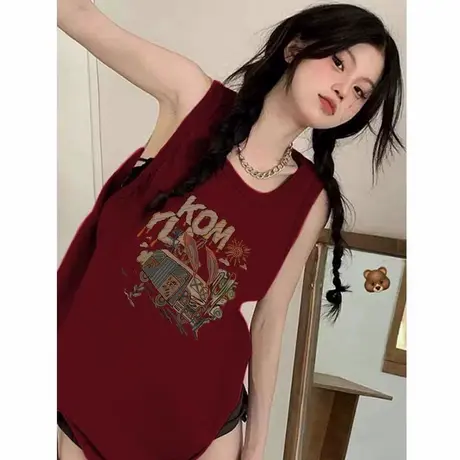 纯棉吊带坎肩背心无袖t恤女夏设计感小众外穿中长款宽松挂脖上衣图片