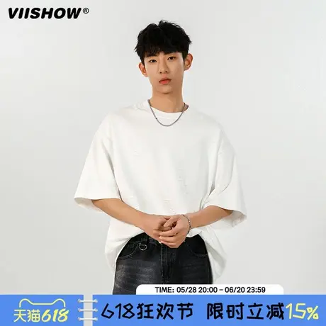 VIISHOW圆领重磅休闲短袖T恤2025男女情侣上衣潮牌夏季美式半袖商品大图