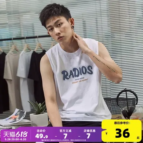 唐狮2024春夏季新款男背心宽松坎肩无袖T恤字母净色圆领衣服上衣商品大图