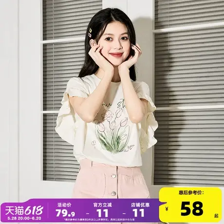 唐狮2025花边袖短袖T恤女夏季新款设计感甜美上衣洋气小衫爆款sz商品大图