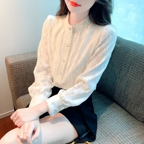 秋季女装2023新款蕾丝打底衫女高端上衣奢华大牌衬衫别致漂亮小衫商品大图