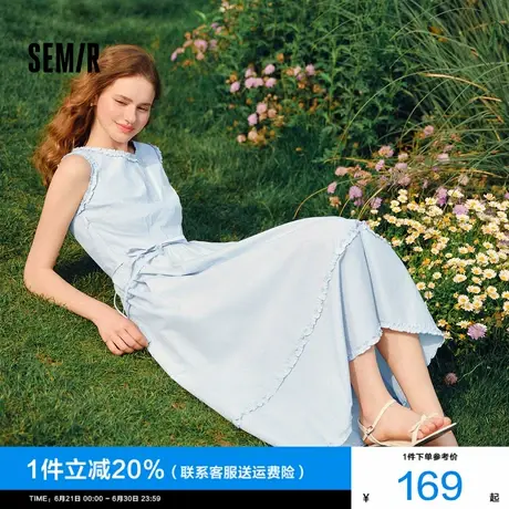 森马连衣裙女显瘦收腰长裙温柔2025新款夏季气质木耳边背心裙简约图片