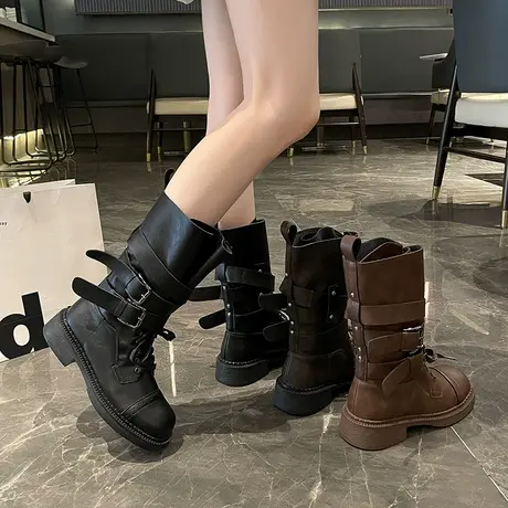 复古百搭马丁靴女2025年新款秋冬气质配裙子短筒靴英伦风厚底靴子商品大图
