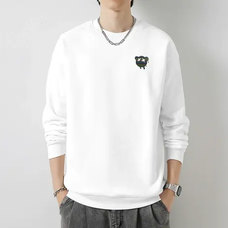 重磅纯棉卫衣男春秋潮牌小熊印花圆领长袖t恤摇粒绒宽松无帽上衣商品大图