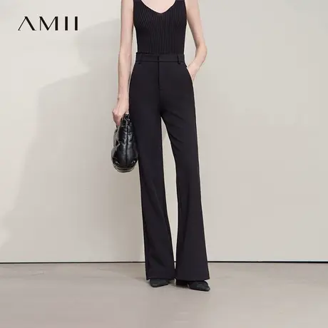 Amii2025秋新款复古百搭通勤风微喇叭裤休闲长裤女弹力黑色裤子图片