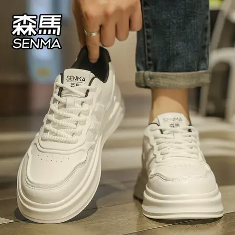 森马男鞋夏季透气百搭白色板鞋男士运动休闲真皮软底高级感小白鞋商品大图