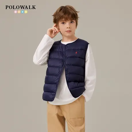 POLOWALK童装男女童羽绒马甲2025秋冬新品轻薄中大童无袖加绒背心图片
