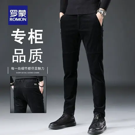 罗蒙高端灯芯绒纯棉男士休闲裤秋冬新款修身直筒弹力商务长裤N2Z商品大图