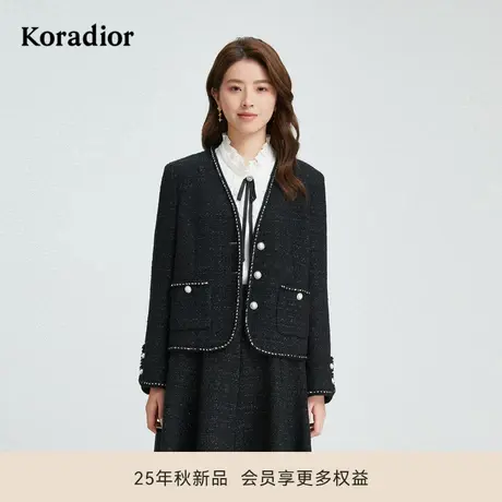 珂莱蒂尔秋优雅气质通勤V领羊毛呢香风西装款廓形感修身外套女图片