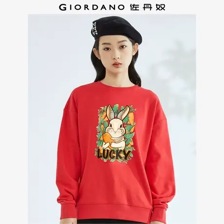 佐丹奴卫衣女装加绒印花宽松圆领套头卫衣 69392107商品大图