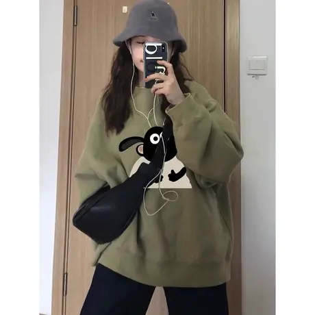 卡通动漫圆领无帽卫衣女春秋季韩版百搭宽松显瘦学生上衣外套薄款图片