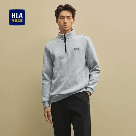 HLA/海澜之家半高领休闲上衣2025秋季新款半开襟拉链保暖长袖男商品大图