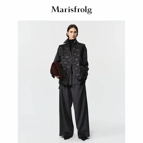Marisfrolg玛丝菲尔2025冬新款羊毛松紧腰利落包容直身阔腿长裤商品大图