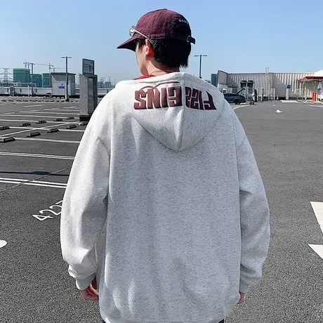 开衫卫衣男春秋季新款拼接休闲连帽上衣oversize大码美式宽松外套商品大图