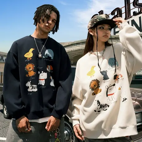 Nuthink美式潮牌卡通小狗动物印花圆领卫衣童趣男女2025秋季新款商品大图