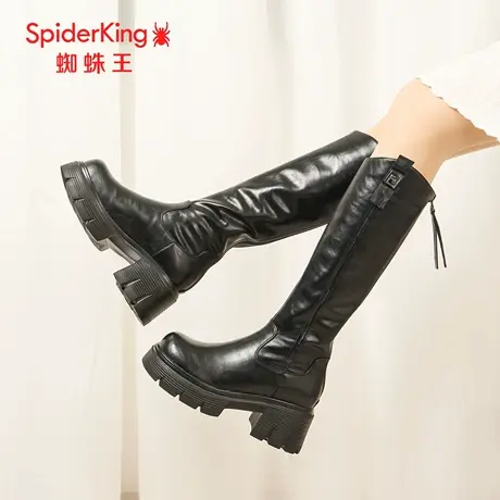 SPIDER KING/蜘蛛王正品女高筒靴2025冬新款薄绒骑士靴厚底显瘦暖图片