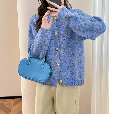 唐狮秋冬毛衣女慵懒风新型彩纱设计圆领宽松开衫女针织高级慵懒tu商品大图