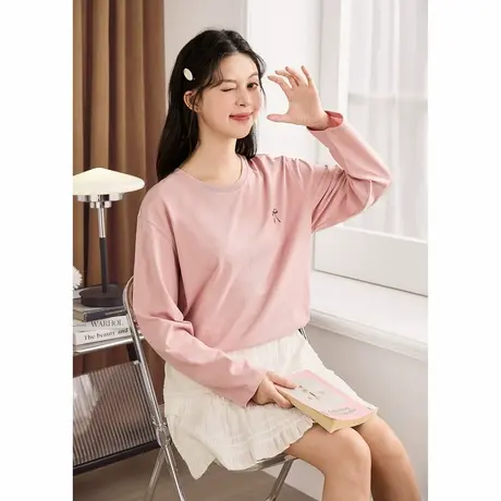 唐狮圆领白色T恤女新款秋冬内搭长袖上衣女宽松甜美打底衫潮TE图片