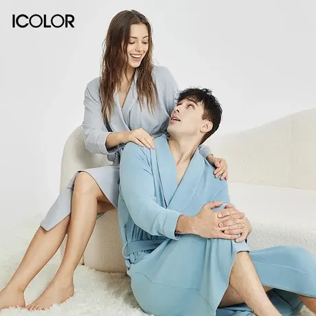 IColor女士睡袍秋冬新款舒适法式翻领三秒触感天丝发热绒女士睡服图片