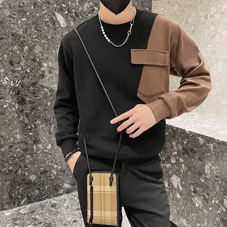 撞色卫衣春秋季ins小众拼接设计感休闲潮男穿搭上衣长袖体恤衫商品大图
