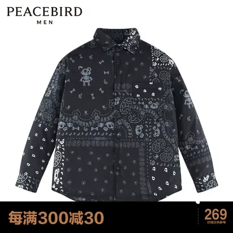 太平鸟男装 潮流休闲腰果花夜光羽绒服衬衫商品大图