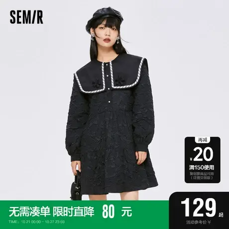 森马连衣裙女花朵花边肌理小黑裙学院风2022秋新款盐甜女生裙子图片