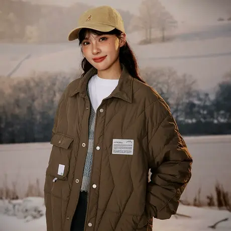 复古国潮轻薄美拉德羽绒服女冬季外套2023新款oversize菱格面包服图片