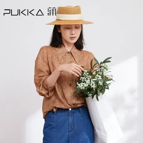 蒲PUKKA 盐系衬衫女2023春季新款宽松休闲设计感苎麻印花上衣图片