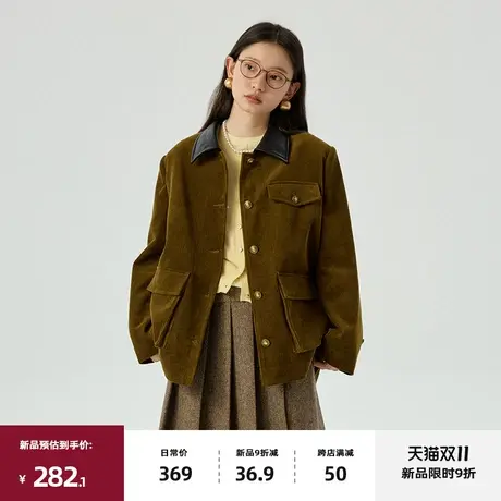 omont蛋挞家 复古灯芯绒外套女2023秋冬新款宽松休闲撞色夹克上衣商品大图