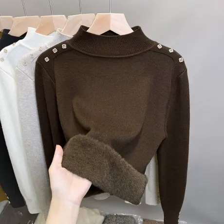 加绒半高领毛衣女一体绒加厚打底衫2023秋冬新款针织衫内搭上衣潮图片