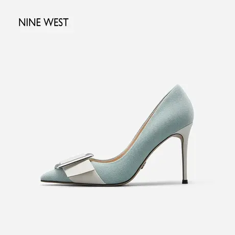 明星同款Nine West/玖熙细跟高跟鞋女新款复古金属方扣尖头单鞋图片