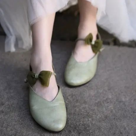 Artmu阿木原创蝴蝶结单鞋浅口真皮平底豆豆鞋仙女玛丽珍鞋新款商品大图