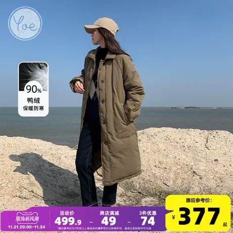yoe长款羽绒服女冬季翻领军绿色设计感高级感日系小众ins新款外套图片