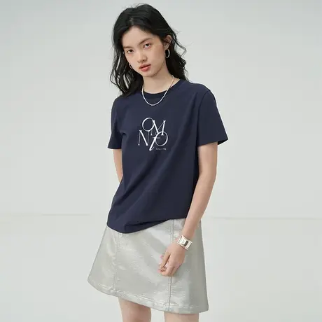 omont蛋挞家 纯棉字母印花短袖2023夏季新款圆领正肩显瘦T恤上衣商品大图