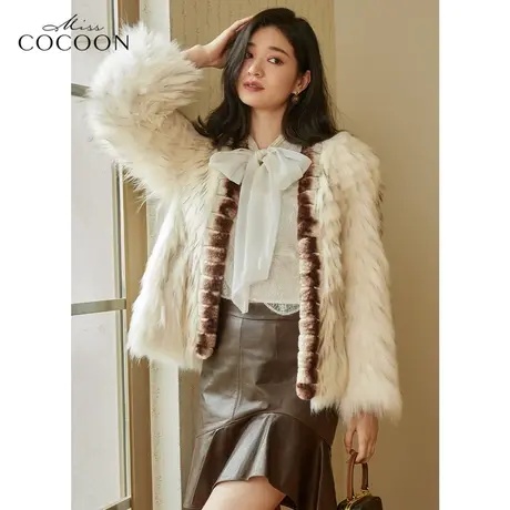 miss COCOON貉子毛皮草女2022新款冬季宽松时尚拼接獭兔毛毛外套商品大图